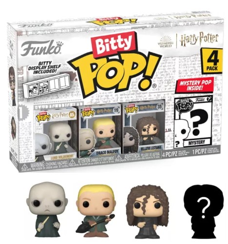 HARRY POTTER Bitty Funko Pop 4 Pack 2.5cm Voldemort Bellatrix Draco Malfoy