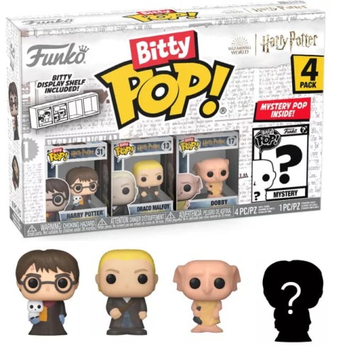 HARRY POTTER Bitty Funko Pop 4 Pack 2.5cm Harry With Hedwig Draco Malfoy Dobby