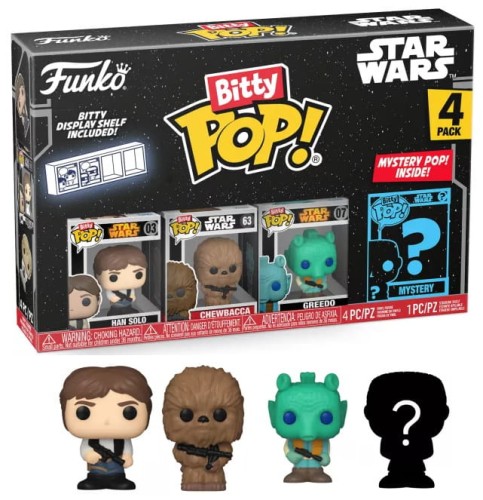 STAR WARS Bitty Funko Pop 4 Pack 2.5cm Han Solo Chewbacca Greedo