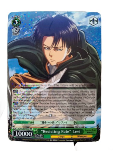 Attack on Titan Weiss Schwarz Karta Resisting Fate" Levi Karty