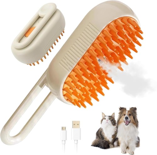 Szczotka dla kota 3 w 1 z parą, szczotka Steamy Cat USB wielofunkcyjny grzebień do masażu