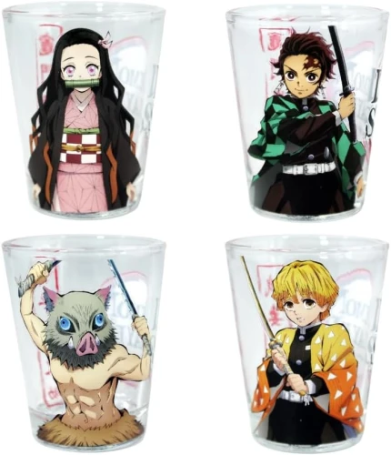 Demon Slayer: Kimetsu no Yaiba – zestaw 4 kieliszków 57 ml Nezuko Tanjiro Zenitsu Inosuke