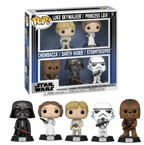 Funko POP! STAR WARS 5PK Luke Skywalker, Princess Leia Organa, Chewbacca, Darth Vader and an Imperial Stormtrooper.